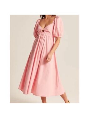 Abercrombie & Fitch white Midi Dress with Puff Sleeves